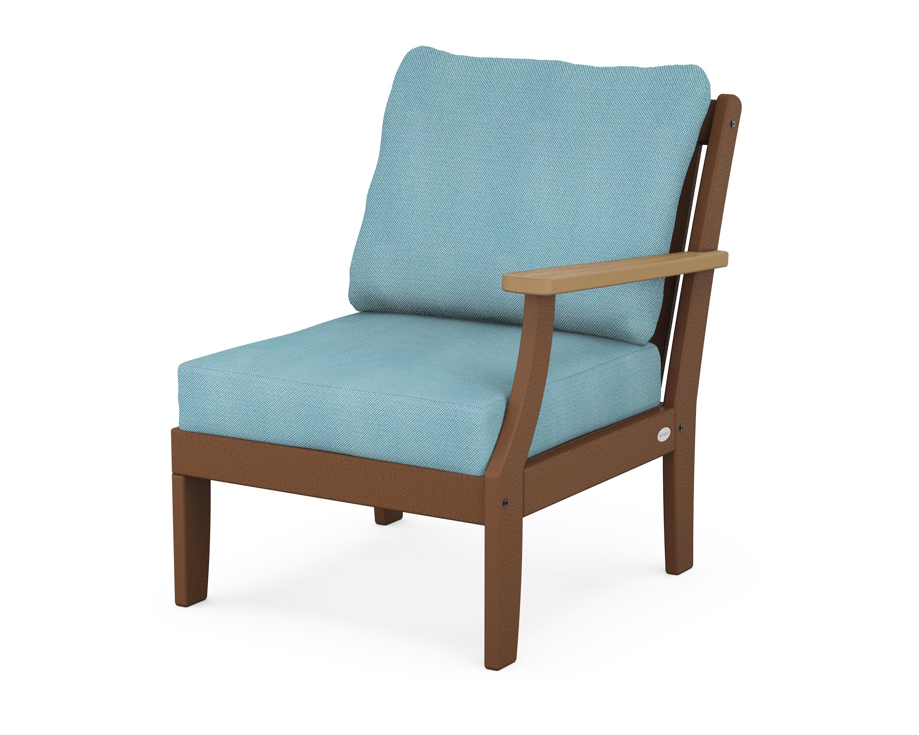 POLYWOOD® Braxton Modular Right Arm Chair in Teak / Natural / Lattice Sky Blue