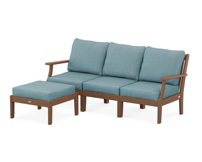 POLYWOOD® Braxton Modular 4-Piece Deep Seating Set with Ottoman in Teak / Ocean Teal