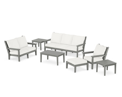 POLYWOOD® Chippendale 7-Piece Deep Seating Set in Slate Grey / Natural Linen