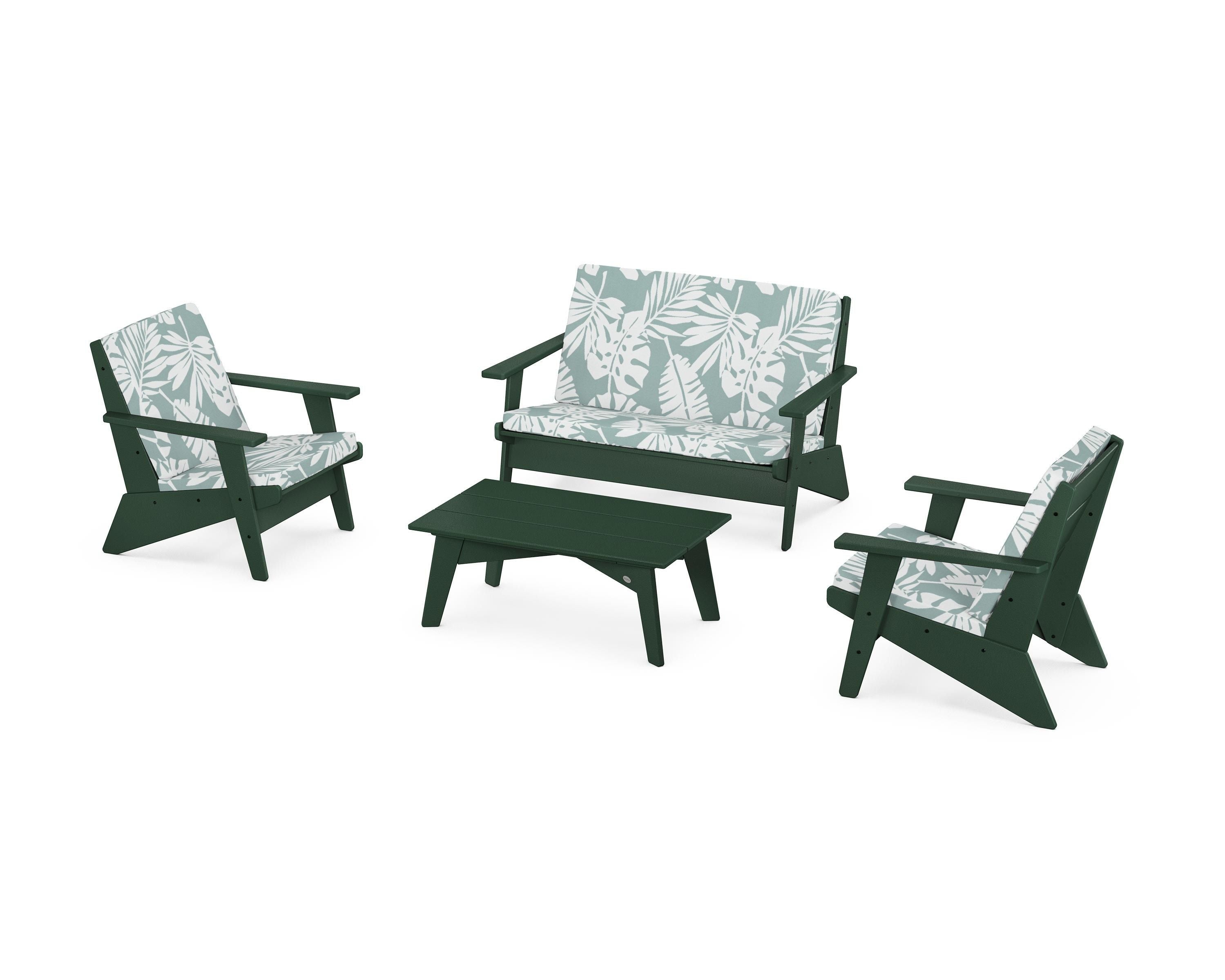 POLYWOOD® Riviera Modern Lounge 4-Piece Set in Green / Leaf Glacier Spa