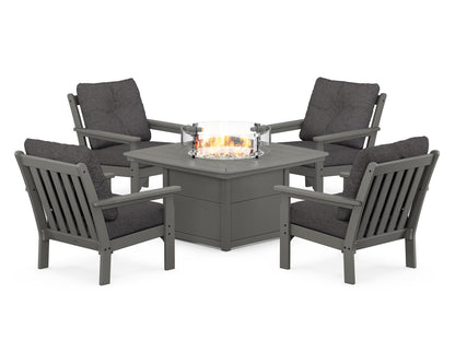 POLYWOOD® Vineyard 5-Piece Conversation Set with Fire Pit Table in Slate Grey / Ash Charcoal