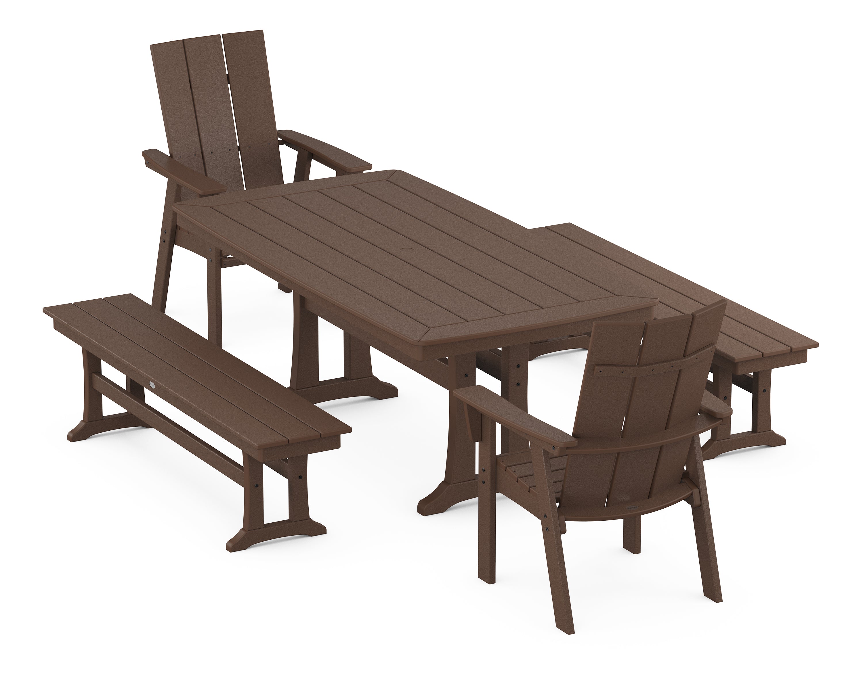 POLYWOOD® Modern Adirondack 5-Piece Dining Set with Trestle Legs in Mahogany