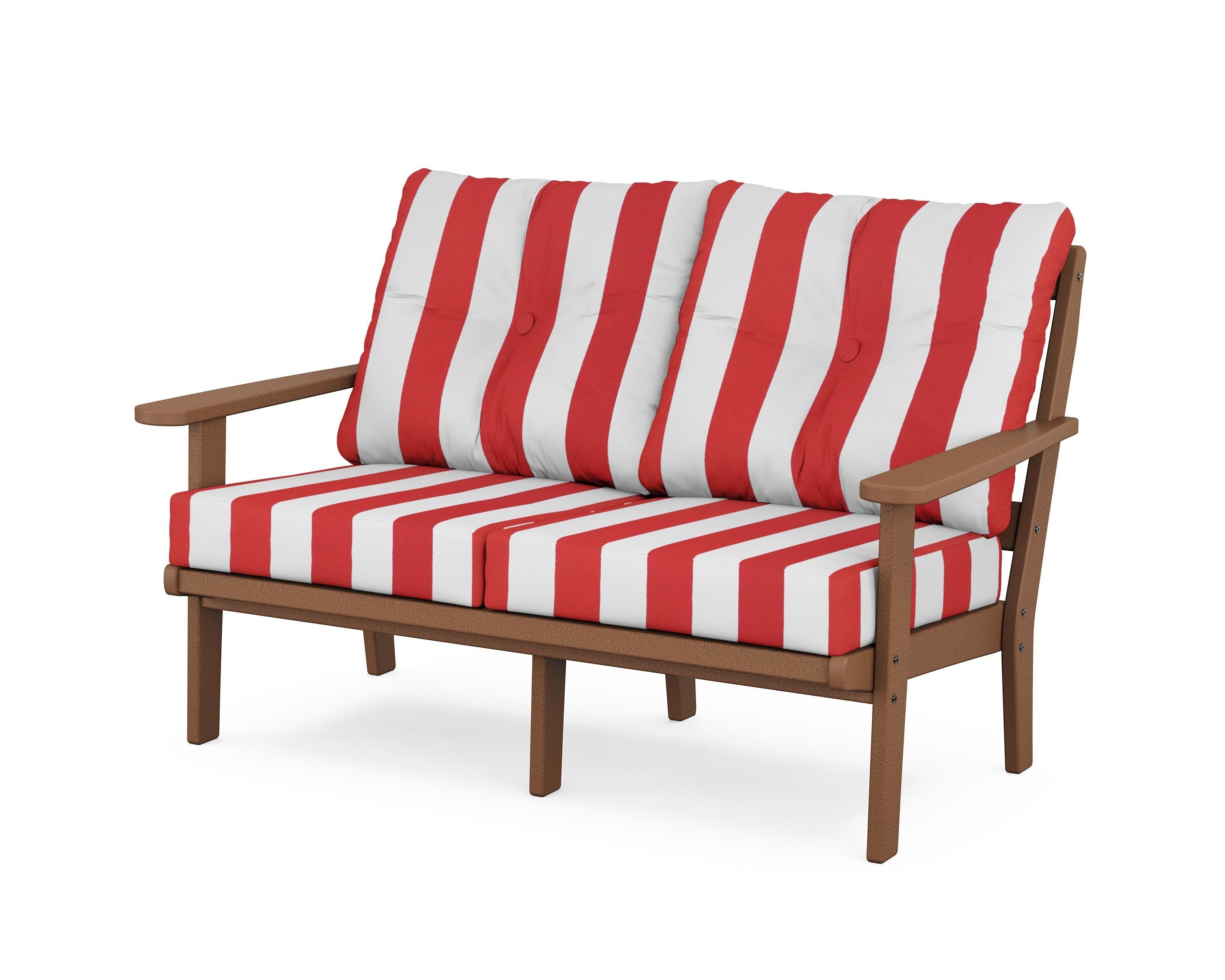 POLYWOOD® Mission Deep Seating Loveseat in Teak / Cabana Stripe Crimson