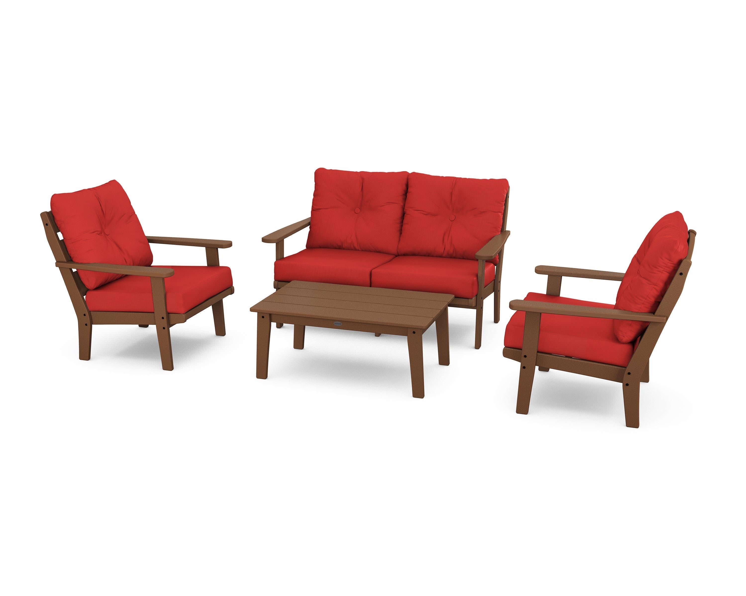 POLYWOOD® Lakeside 4-Piece Deep Seating Set in Teak / Crimson Linen