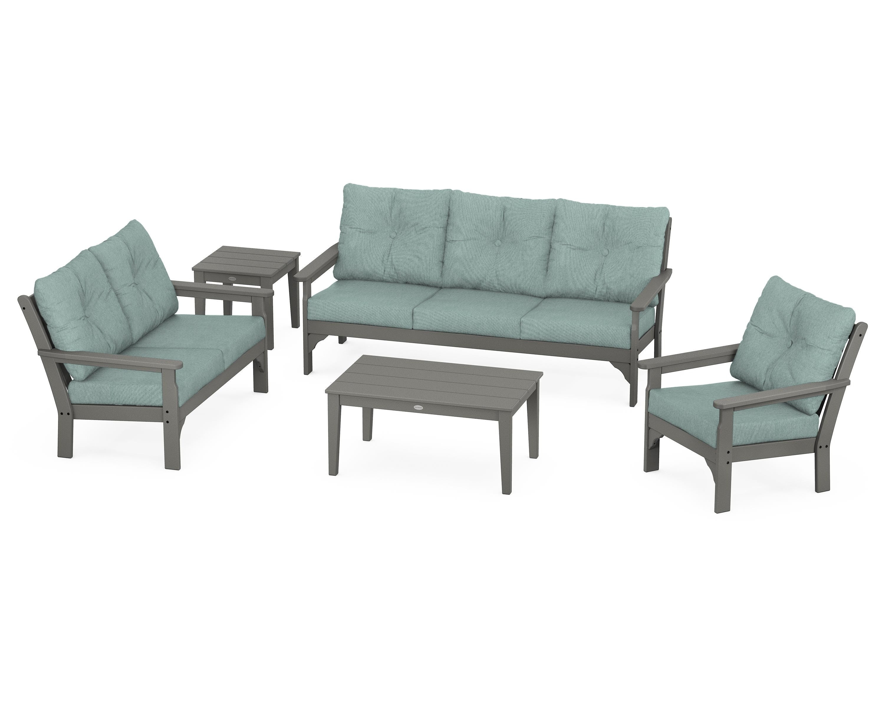 POLYWOOD® Vineyard 5 Piece Deep Seating Set in Slate Grey / Glacier Spa