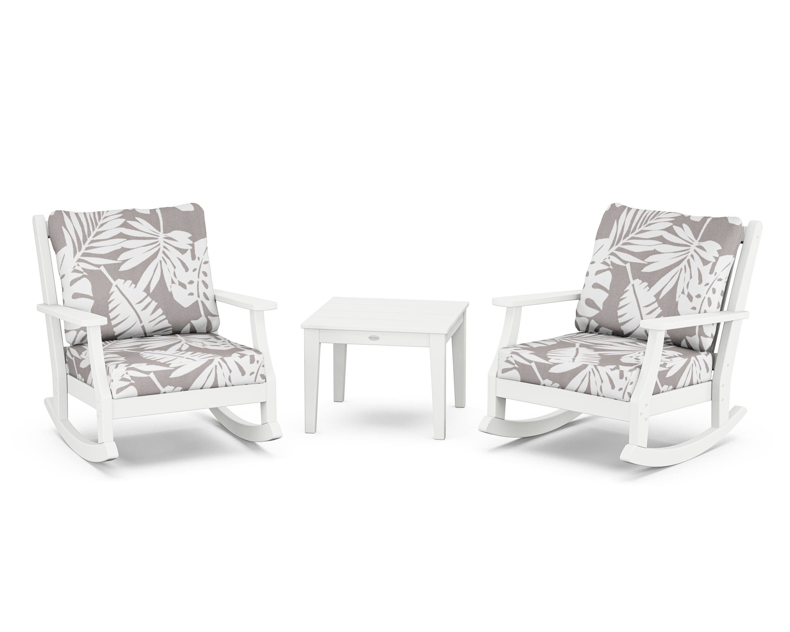 Country Living Wovendale 3-Piece Deep Seating Rocker Set in White / Leaf Grey Mist