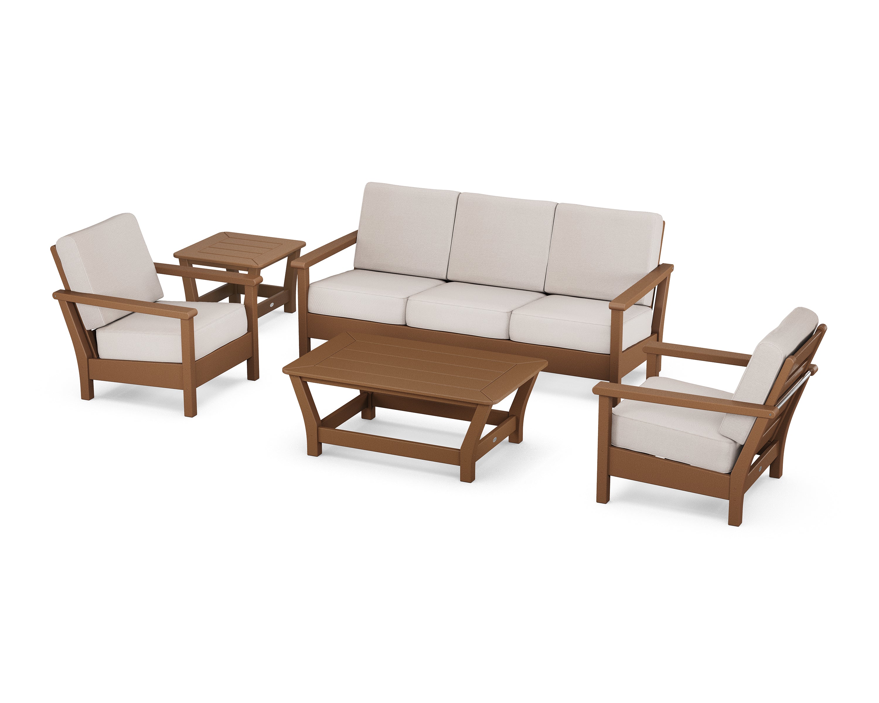 POLYWOOD® Harbour 5-Piece Deep Seating Set in Teak / Dune Burlap