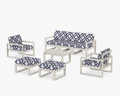 POLYWOOD® EDGE Sectional 8-Piece Lounge Sofa Set in Sand / Trellis Navy