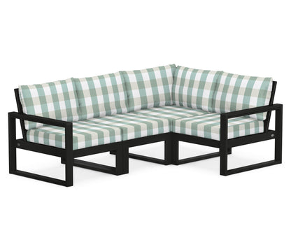 POLYWOOD® EDGE 4-Piece Modular Deep Seating Set in Black / Buffalo Plaid Glacier Spa