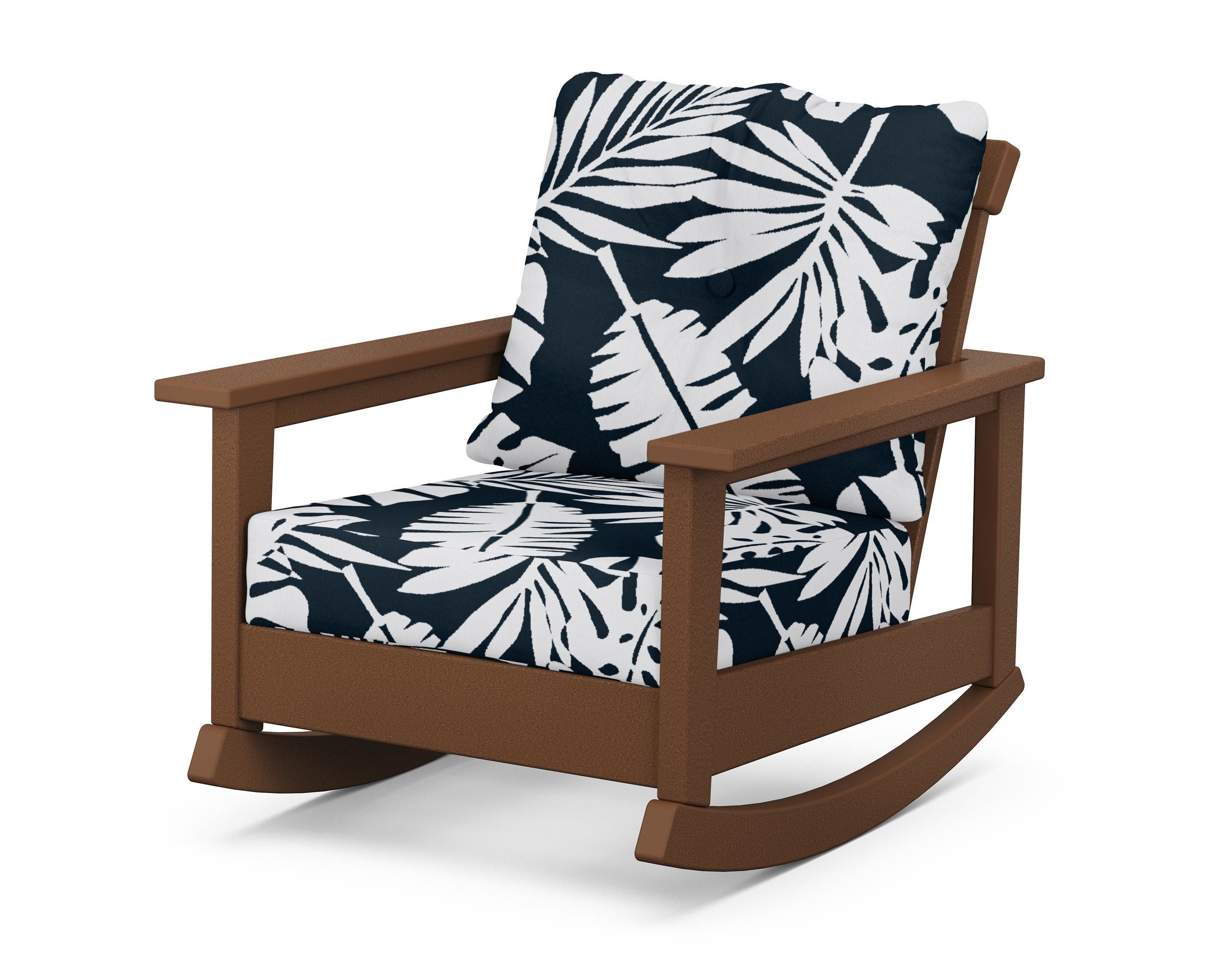 POLYWOOD® Prescott Deep Seating Rocking Chair in Teak / Leaf Marine Indigo