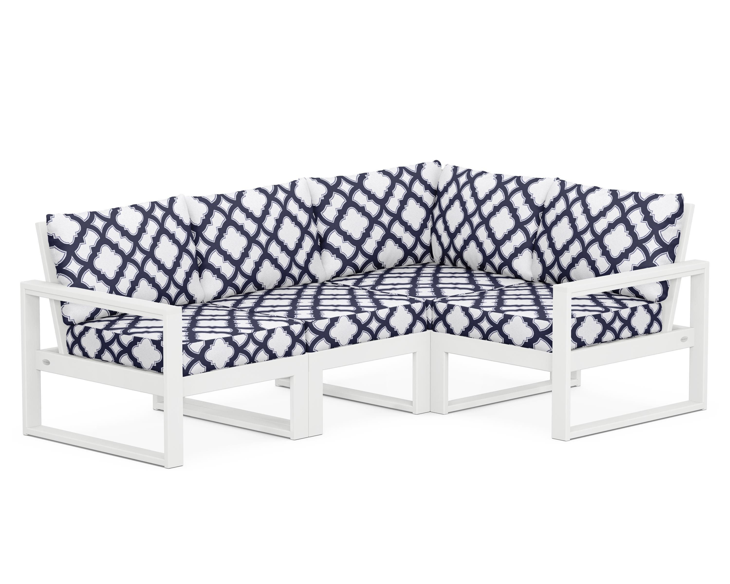 POLYWOOD® EDGE 4-Piece Modular Deep Seating Set in White / Trellis Navy