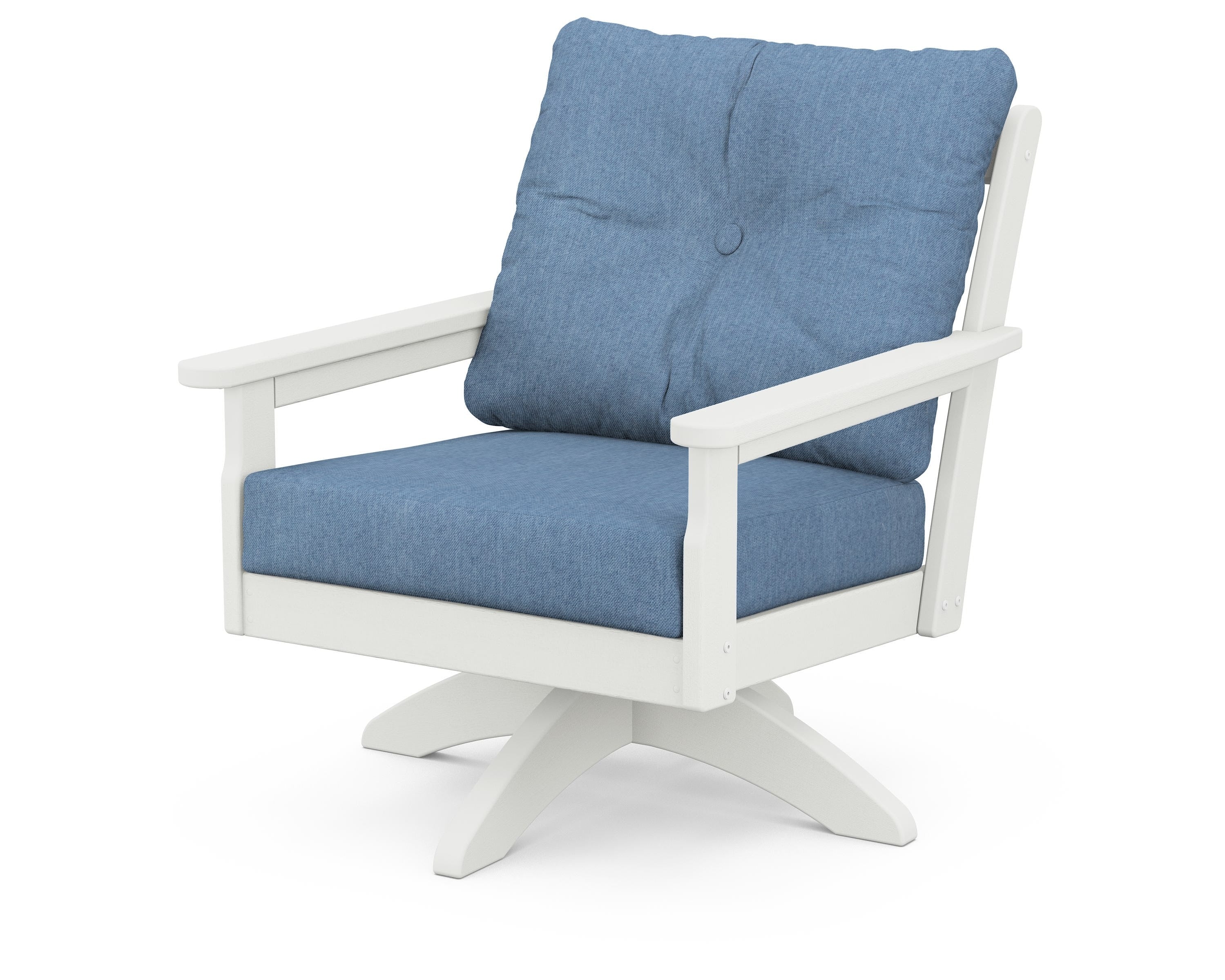 POLYWOOD® Vineyard Deep Seating Swivel Chair in Vintage White / Sky Blue