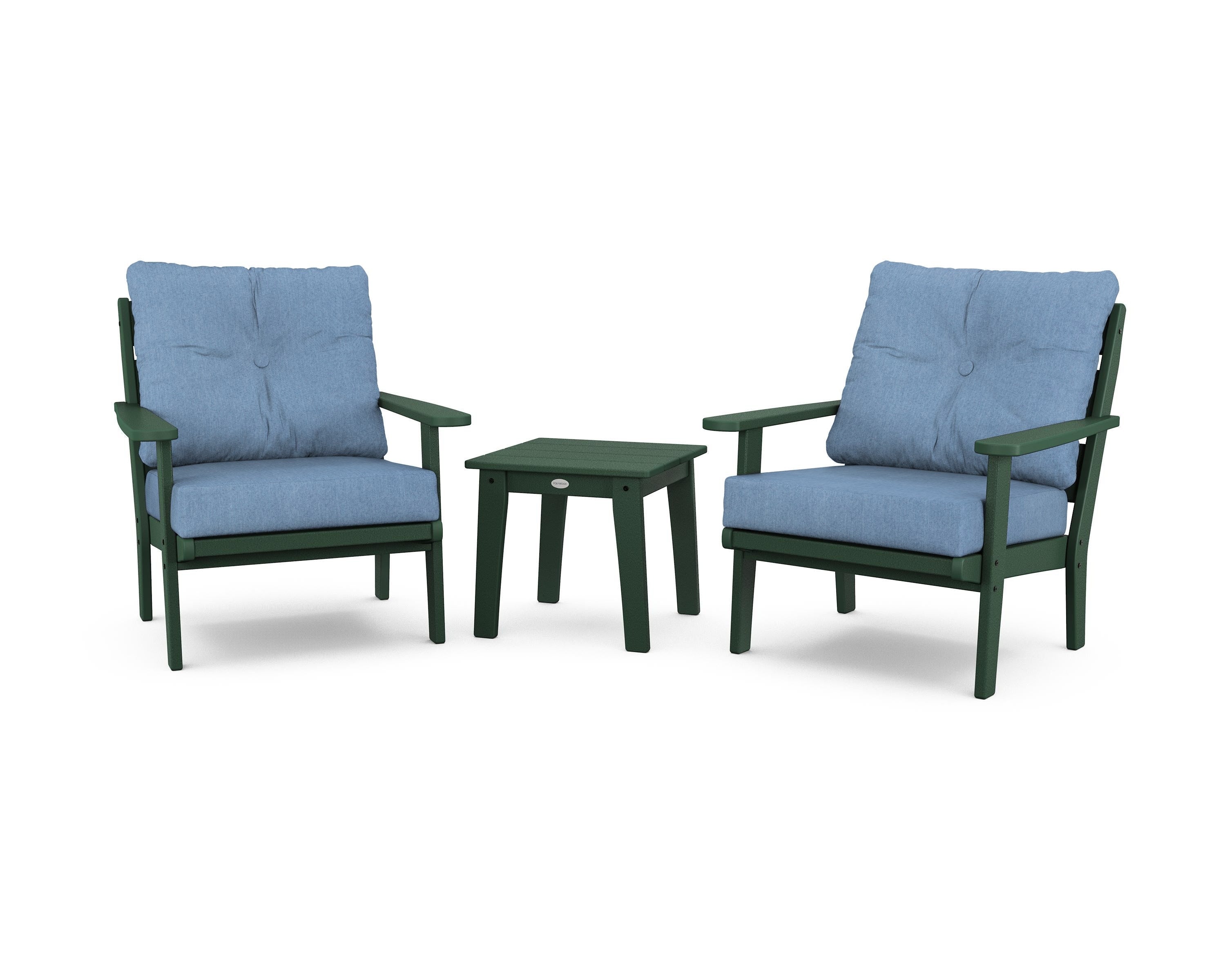 POLYWOOD® Lakeside 3-Piece Deep Seating Chair Set in Green / Sky Blue