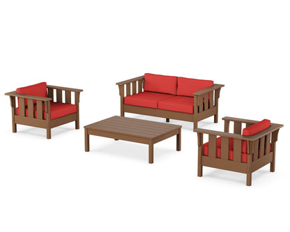 Martha Stewart by POLYWOOD® Acadia 4-Piece Deep Seating Set with Loveseat in Teak / Crimson Linen