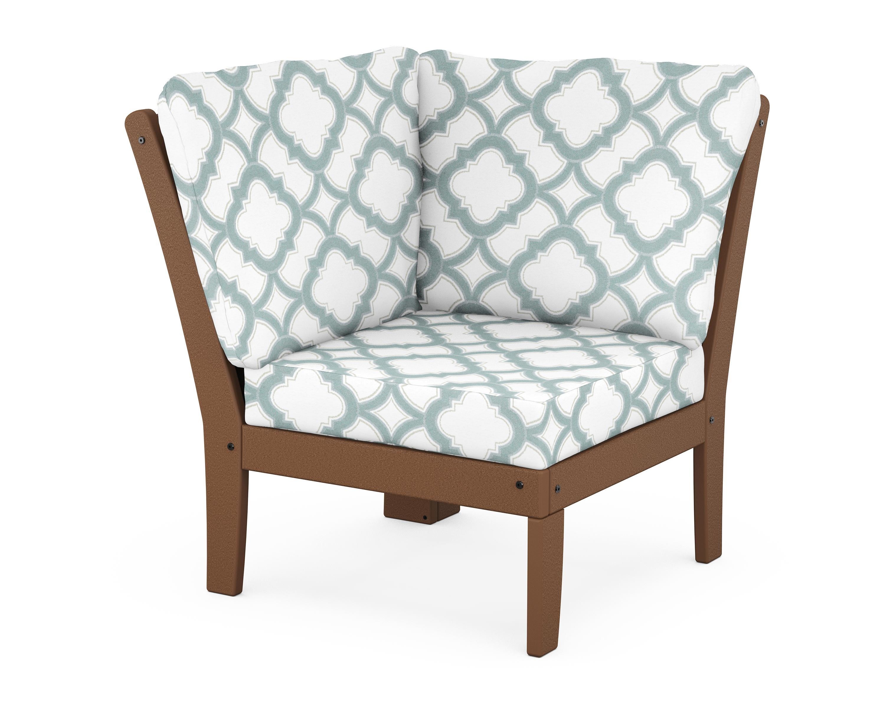 POLYWOOD® Braxton Modular Corner Chair in Teak / Trellis Glacier Spa