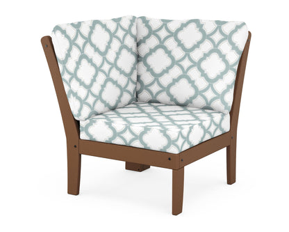 POLYWOOD® Braxton Modular Corner Chair in Teak / Trellis Glacier Spa