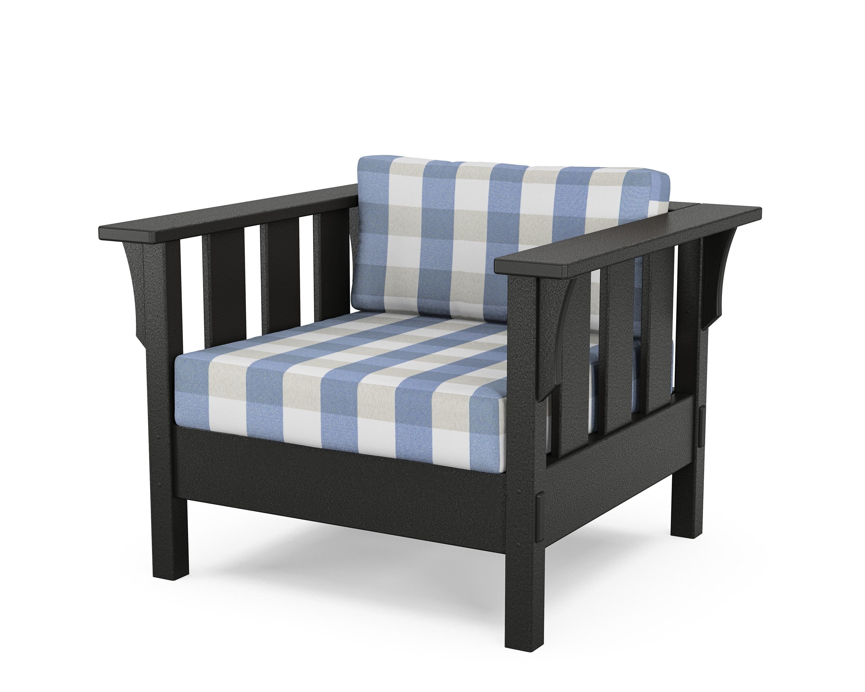 Martha Stewart by POLYWOOD® Acadia Deep Seating Chair in Black / Buffalo Plaid Sky Blue