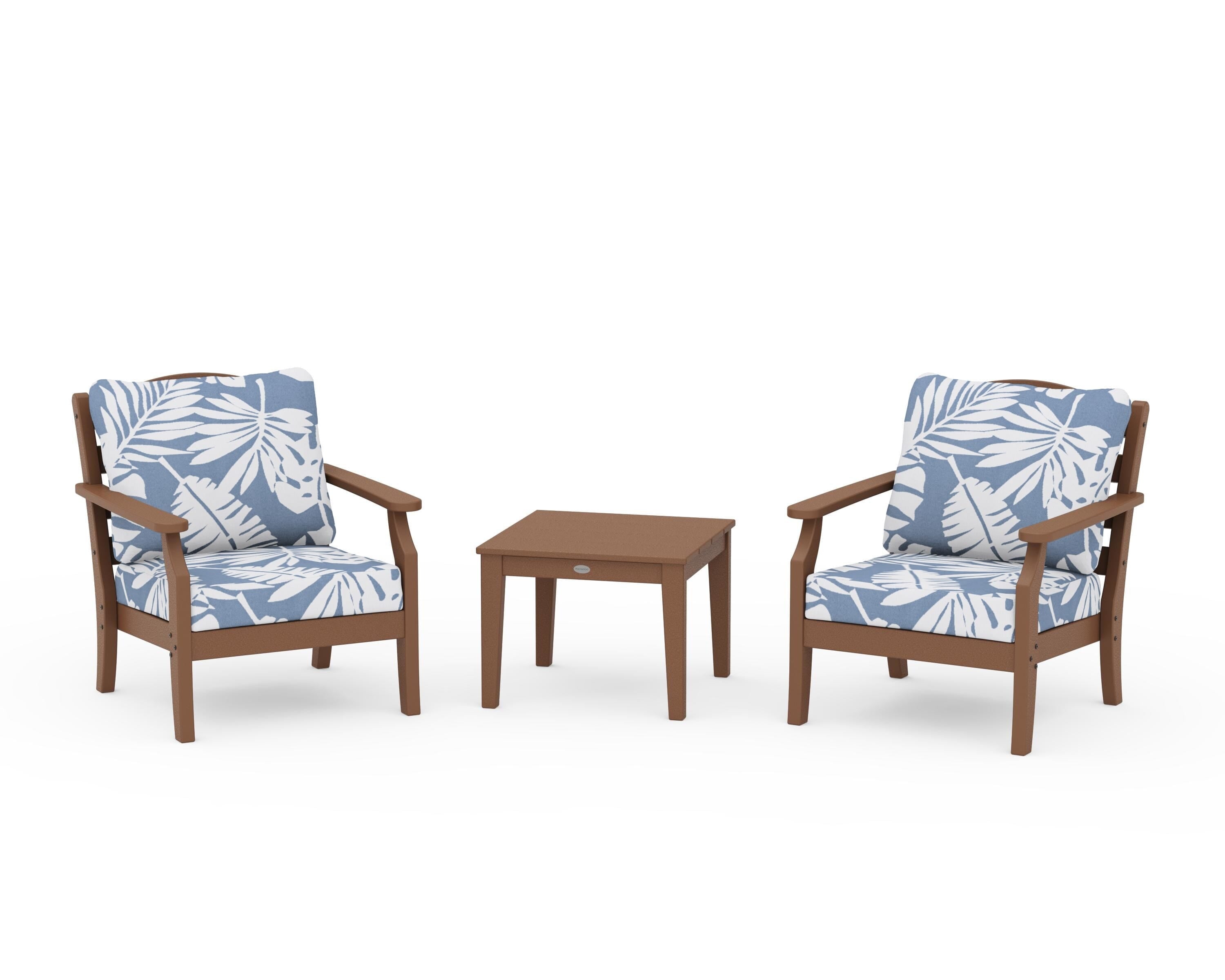 Draper James™ by  POLYWOOD® Savannah 3-Piece Deep Seating Set in Teak / Leaf Sky Blue