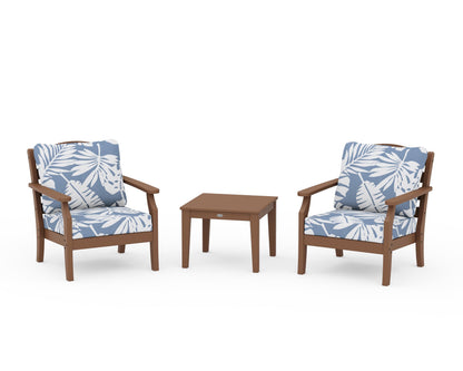 Draper James™ by  POLYWOOD® Savannah 3-Piece Deep Seating Set in Teak / Leaf Sky Blue
