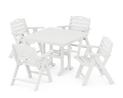 POLYWOOD® Nautical Folding Lowback Chair 5-Piece Farmhouse Dining Set in White