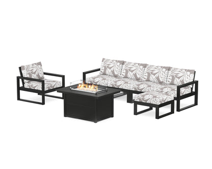 POLYWOOD® EDGE Sectional Lounge and Fire Pit Set in Black / Leaf Grey Mist