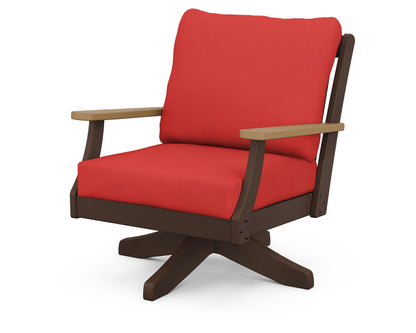 POLYWOOD® Braxton Deep Seating Swivel Chair in Mahogany / Natural / Crimson Linen