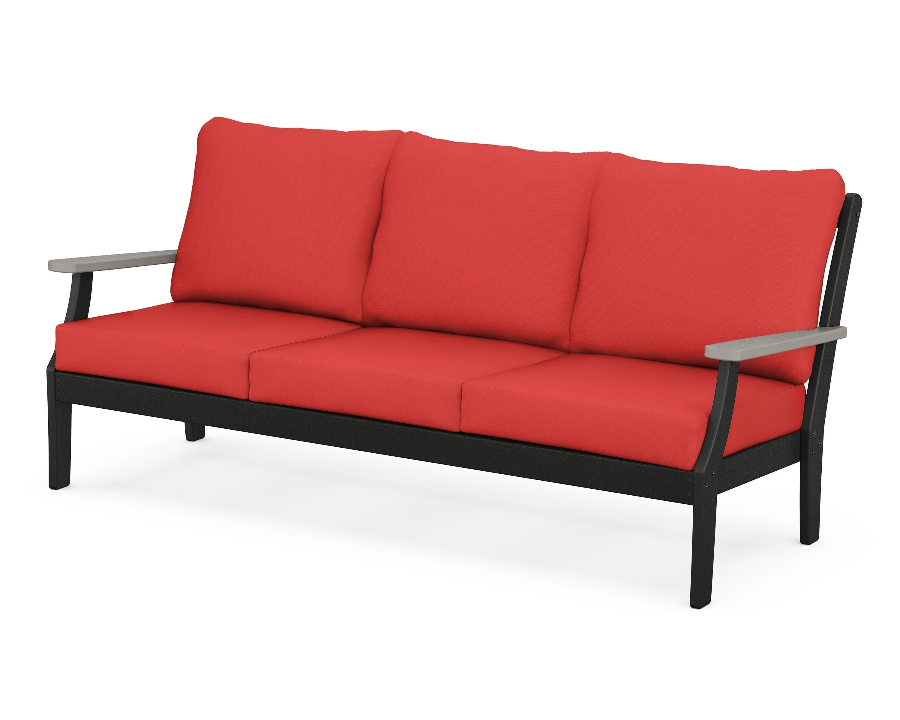 POLYWOOD® Braxton Deep Seating Sofa in Black / Driftwood / Crimson Linen