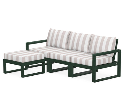 POLYWOOD® EDGE 4-Piece Modular Deep Seating Set with Ottoman in Green / Cabana Stripe Dune Burlap