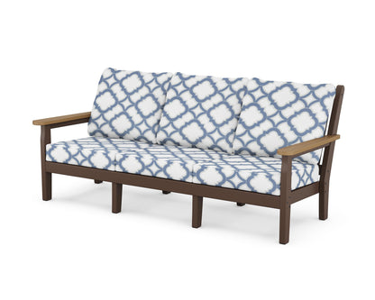 POLYWOOD® Chippendale Deep Seating Sofa in Mahogany / Natural / Trellis Sky Blue