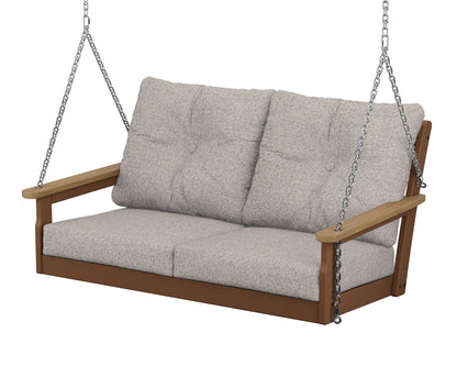 POLYWOOD® Vineyard Deep Seating Swing in Teak / Natural / Weathered Tweed