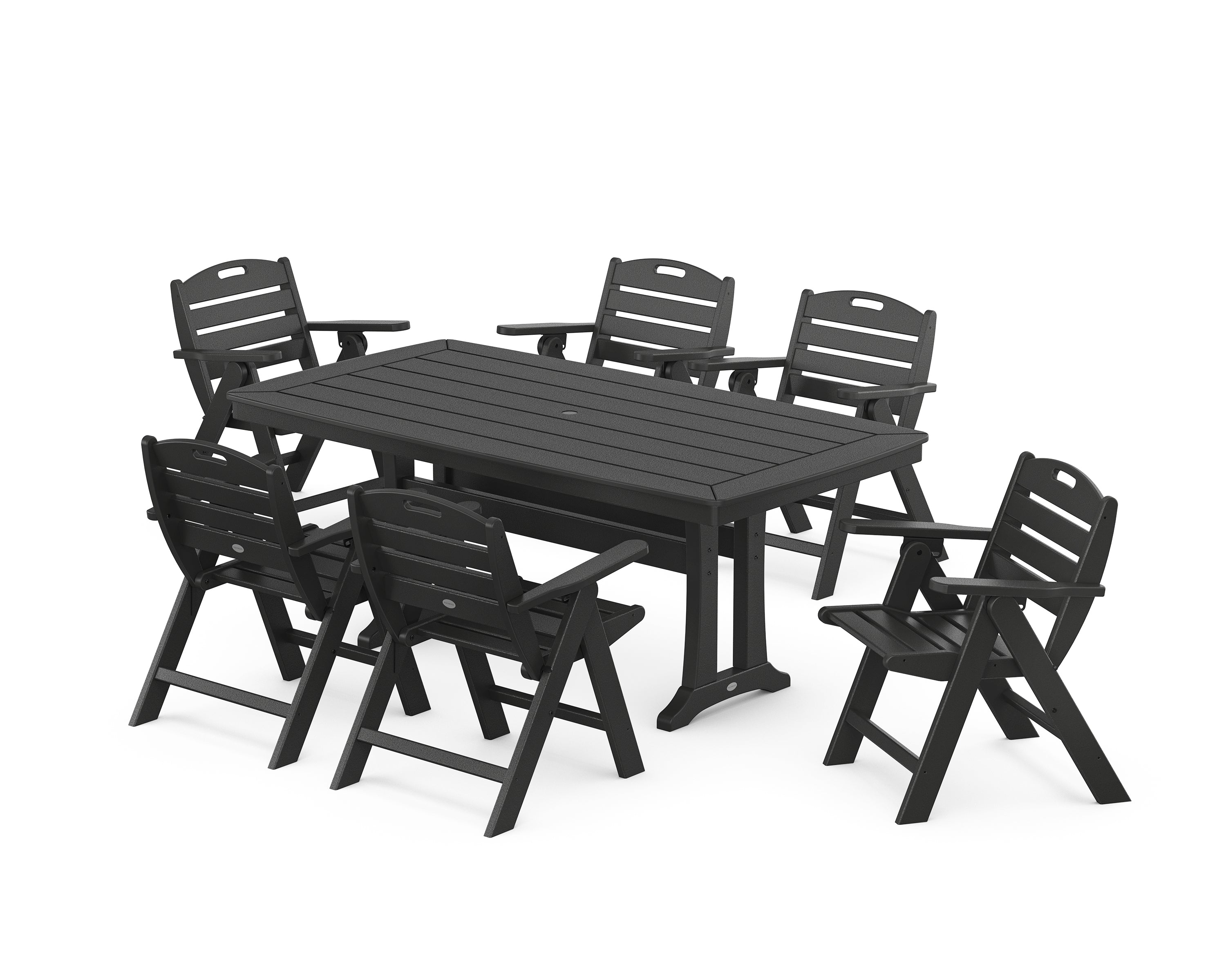 POLYWOOD® Nautical Lowback 7-Piece Dining Set with Trestle Legs in Black