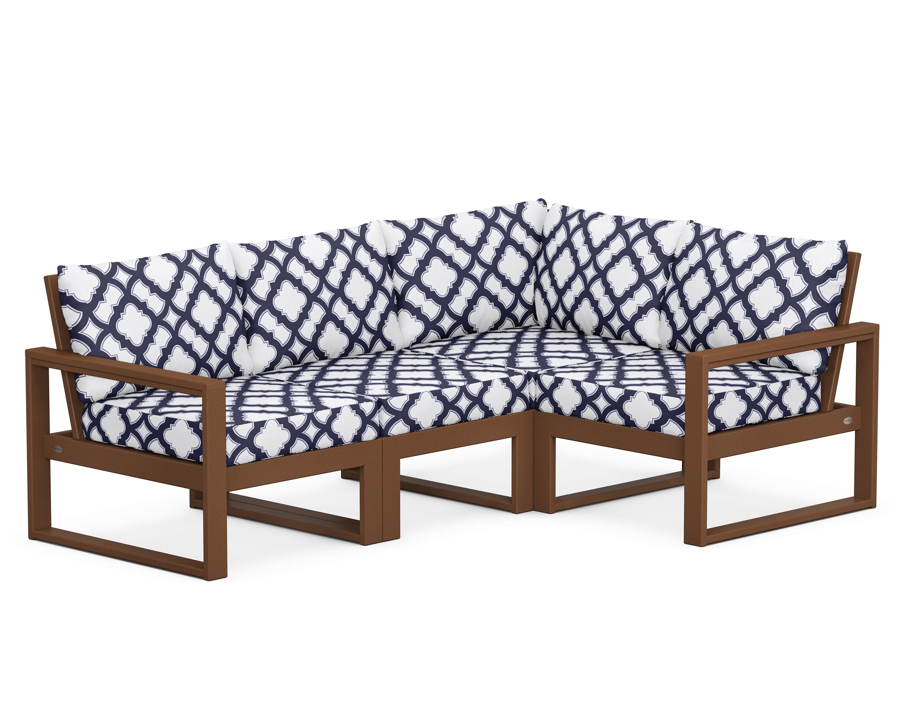 POLYWOOD® EDGE 4-Piece Modular Deep Seating Set in Teak / Trellis Navy
