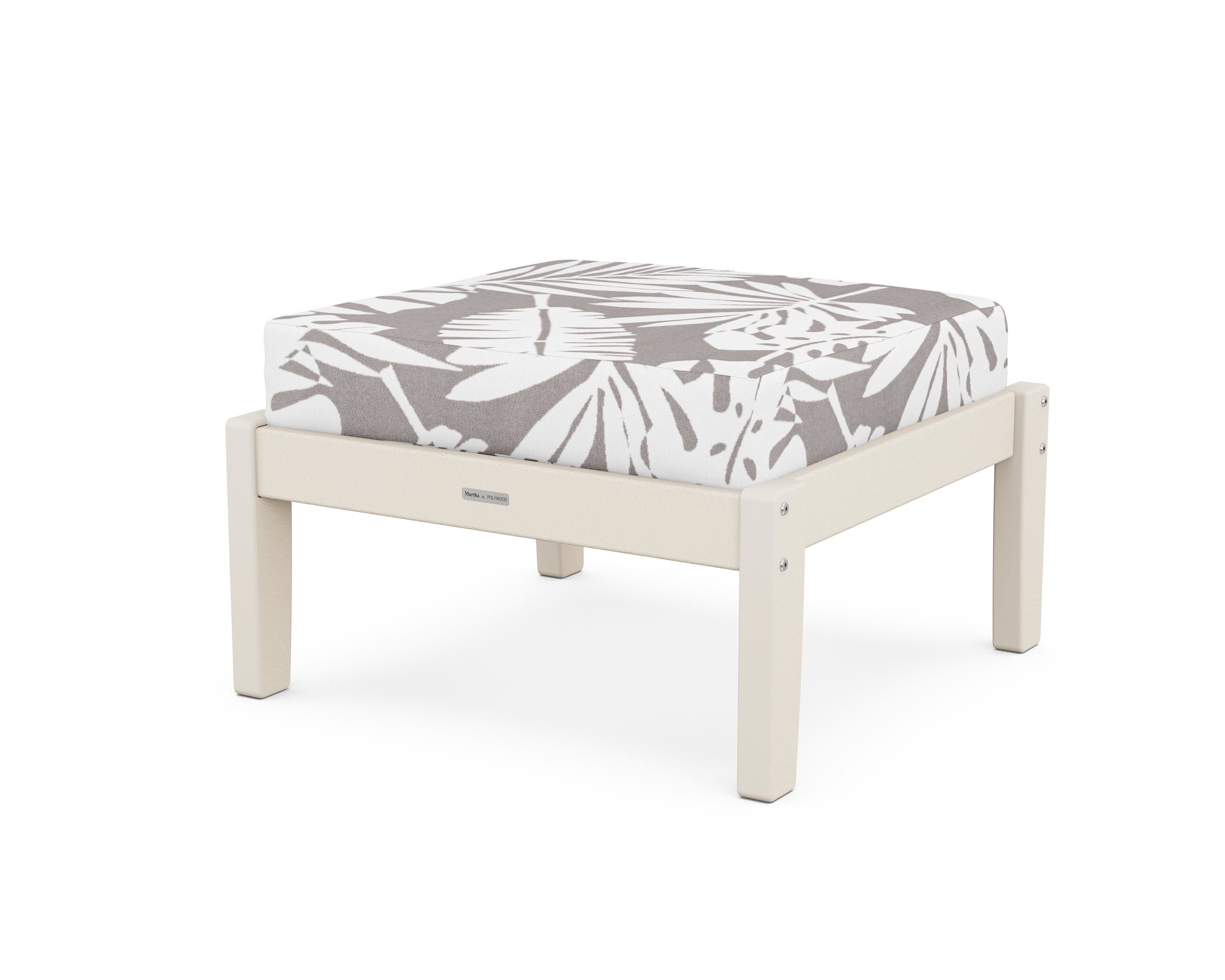 Martha Stewart by POLYWOOD® Chinoiserie Deep Seating Ottoman in Sand / Leaf Grey Mist