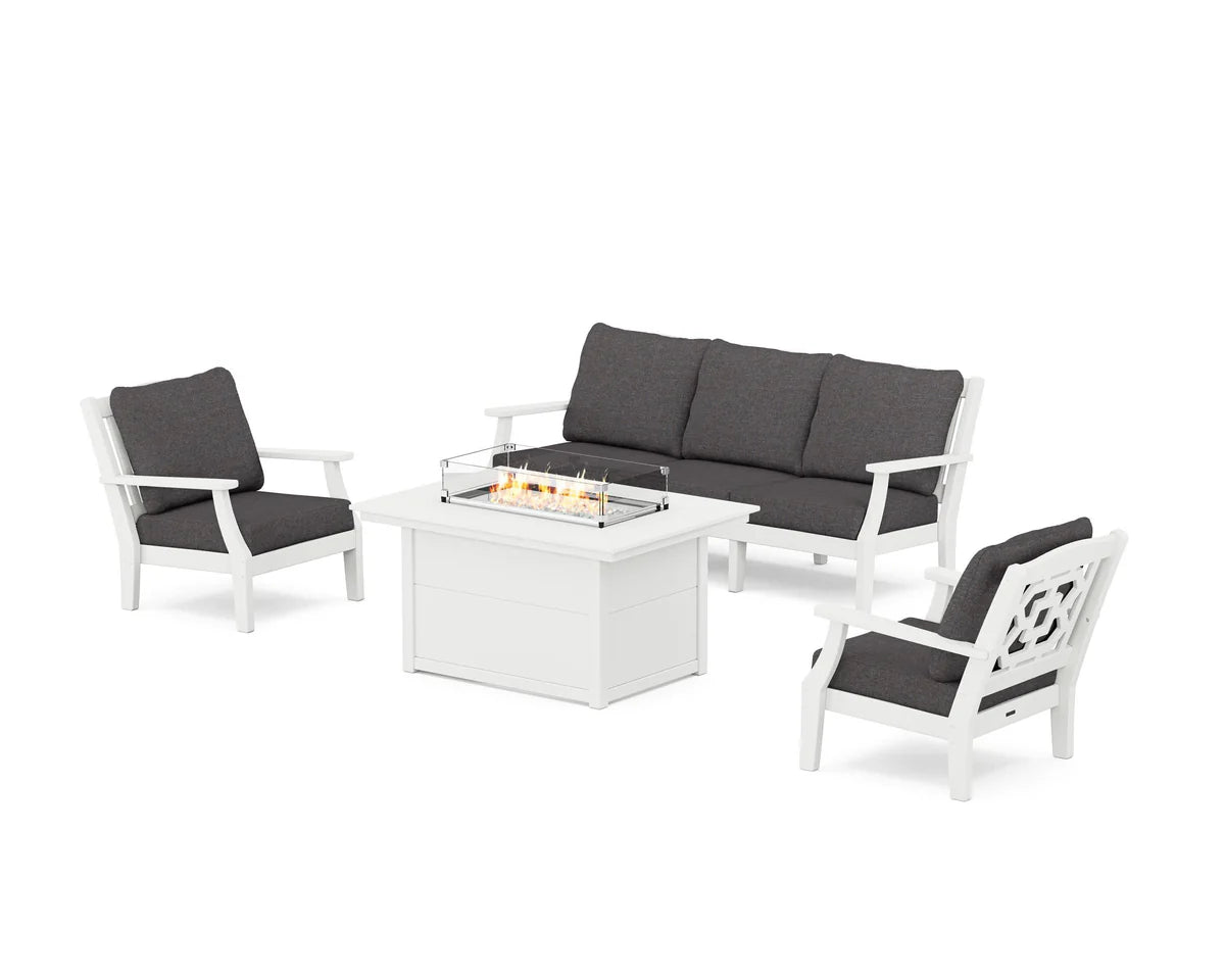 Chinoiserie Deep Seating Fire Pit Table Set