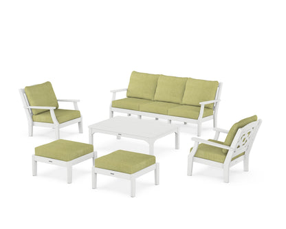 Martha Stewart by POLYWOOD® Chinoiserie 6-Piece Lounge Sofa Set in White / Chartreuse Boucle