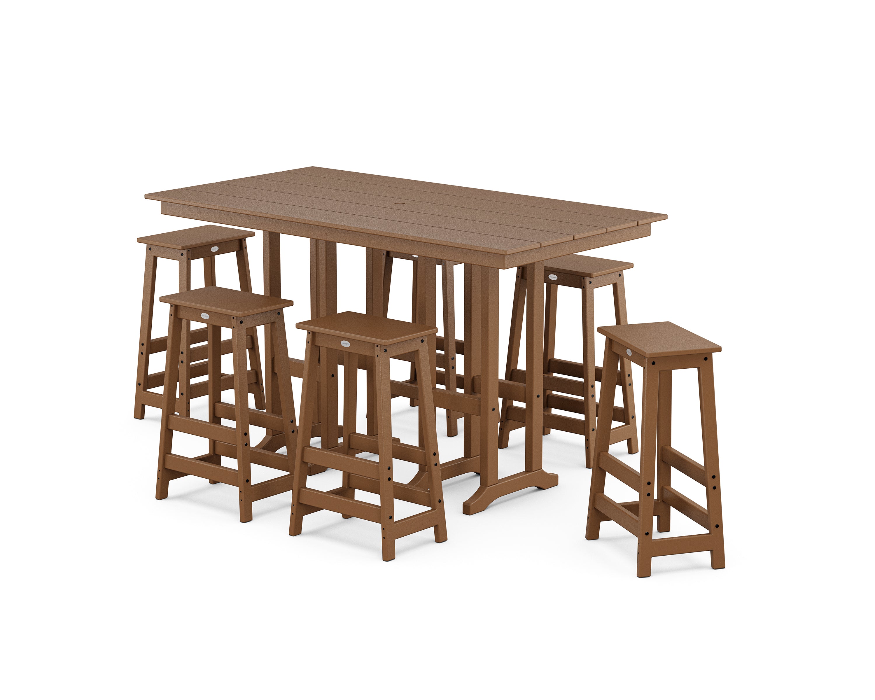 POLYWOOD® Modern Studio Bar Stool 7-Piece Set in Teak