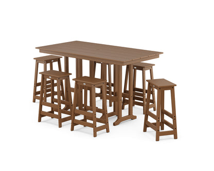 POLYWOOD® Modern Studio Bar Stool 7-Piece Set in Teak