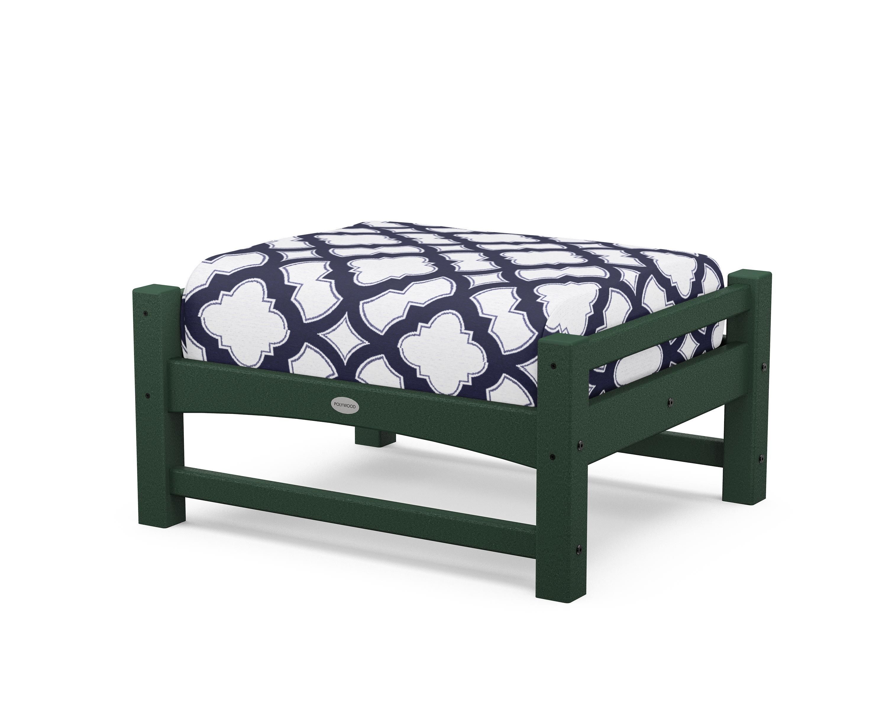 POLYWOOD® Club Ottoman in Green / Trellis Navy