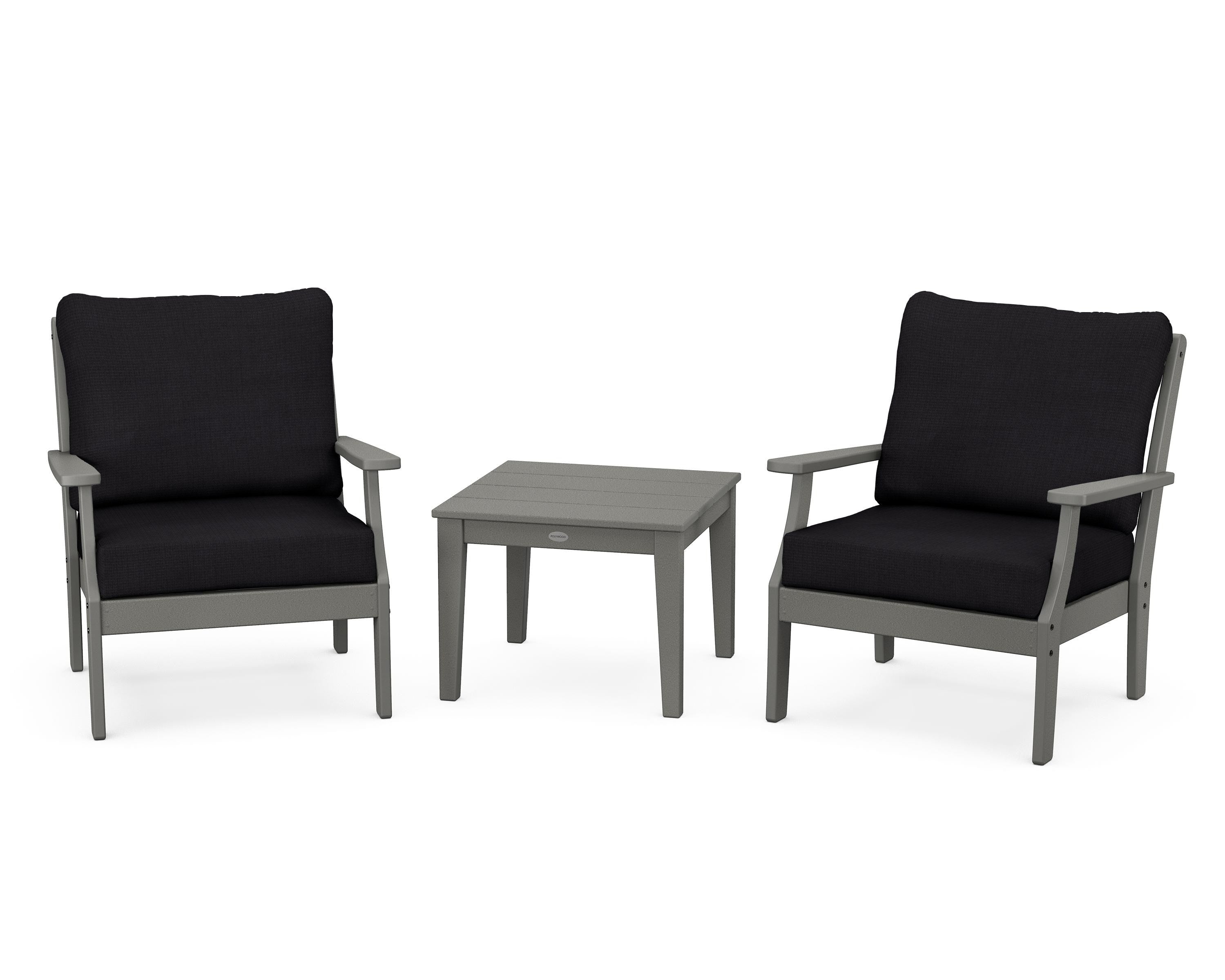 POLYWOOD® Braxton 3-Piece Deep Seating Set in Slate Grey / Midnight Linen
