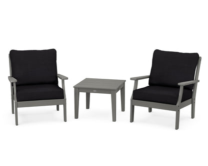 POLYWOOD® Braxton 3-Piece Deep Seating Set in Slate Grey / Midnight Linen