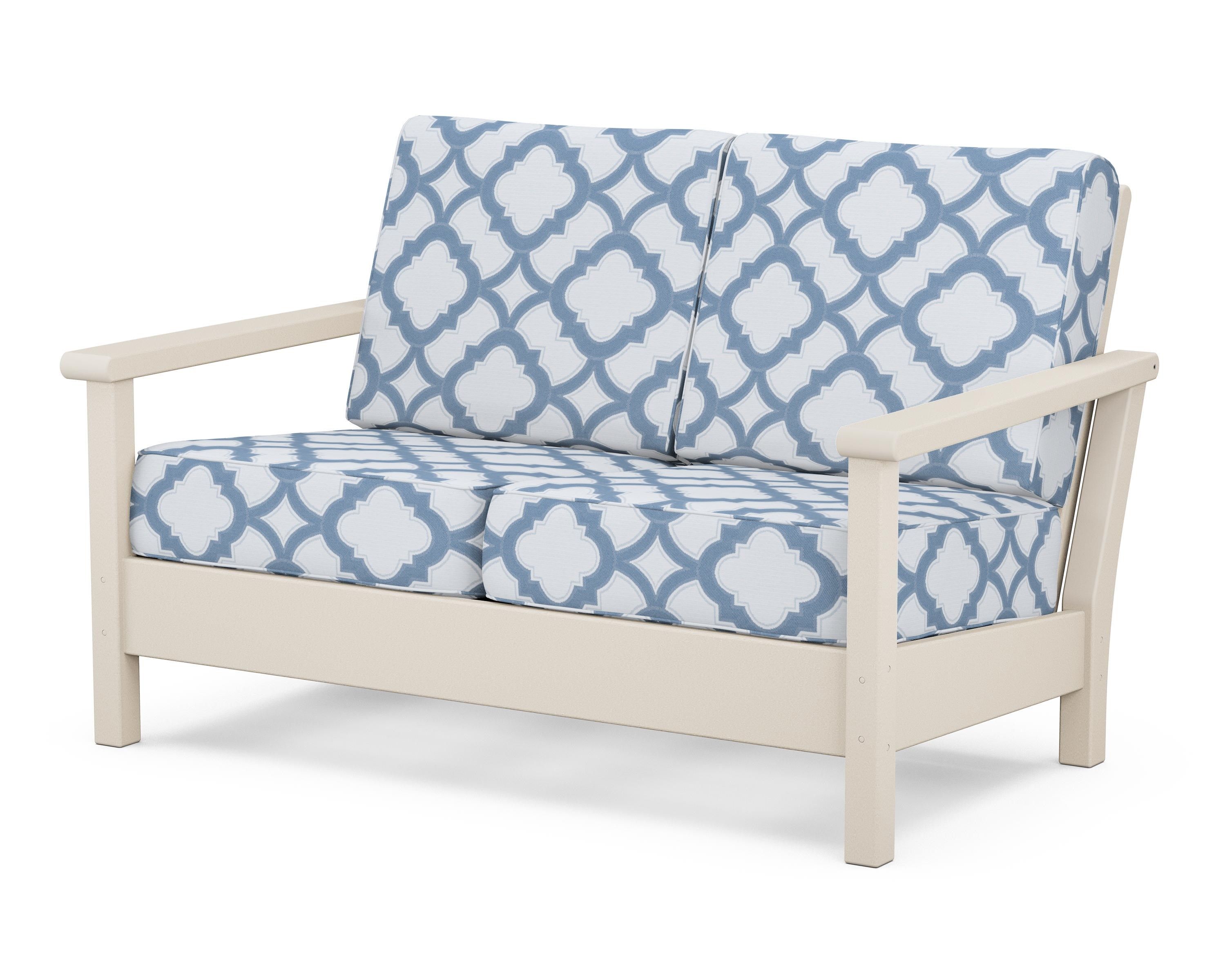 POLYWOOD® Harbour Deep Seating Loveseat in Sand / Trellis Sky Blue