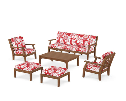 Martha Stewart by POLYWOOD® Chinoiserie 6-Piece Lounge Sofa Set in Teak / Leaf Crimson