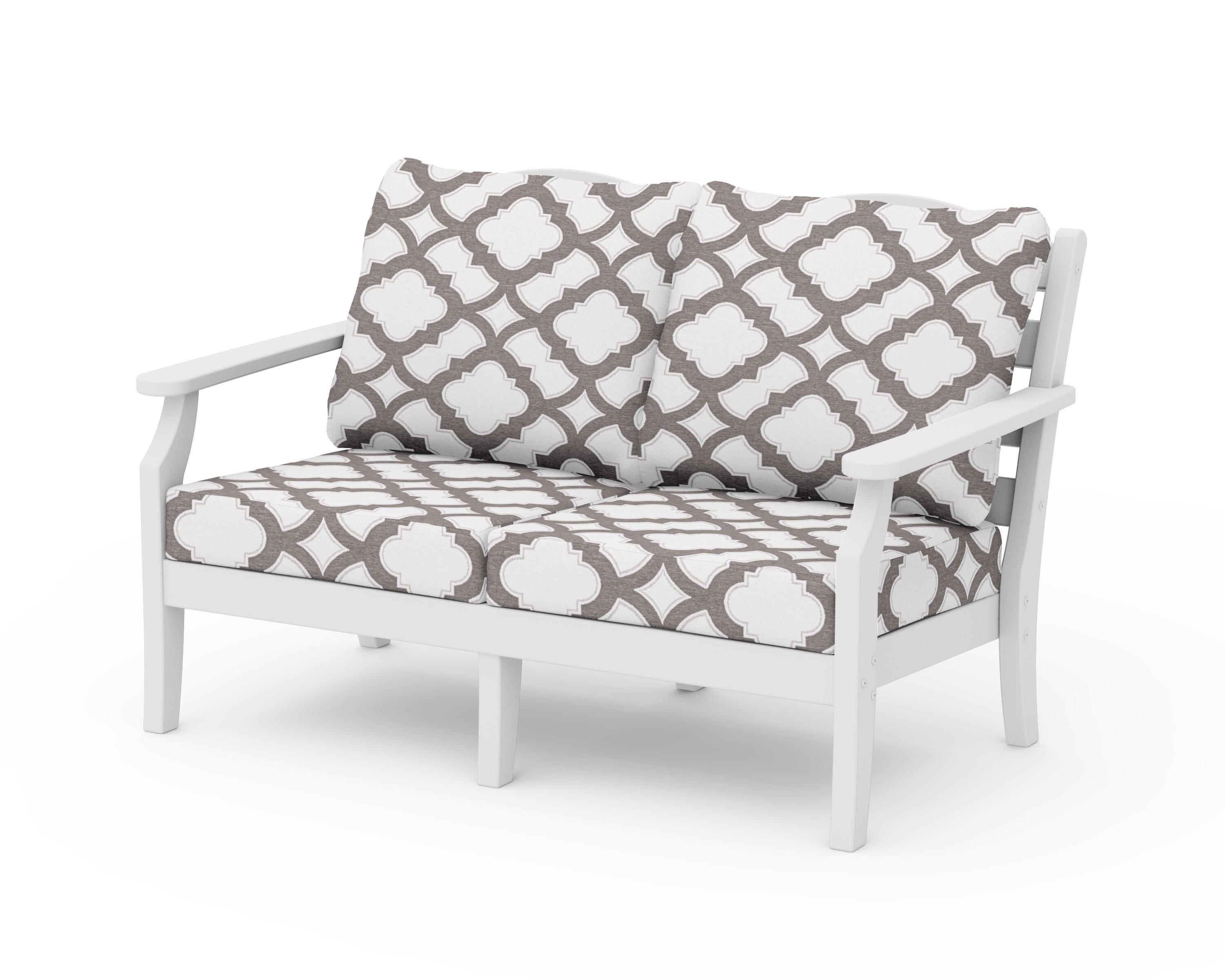 Draper James™ by  POLYWOOD® Savannah Deep Seating Loveseat in White / Trellis Grey Mist