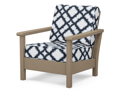 POLYWOOD® Harbour Deep Seating Chair in Vintage Sahara / Trellis Marine Indigo