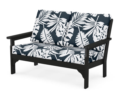 POLYWOOD® Vineyard Deep Seating Loveseat in Black / Leaf Marine Indigo
