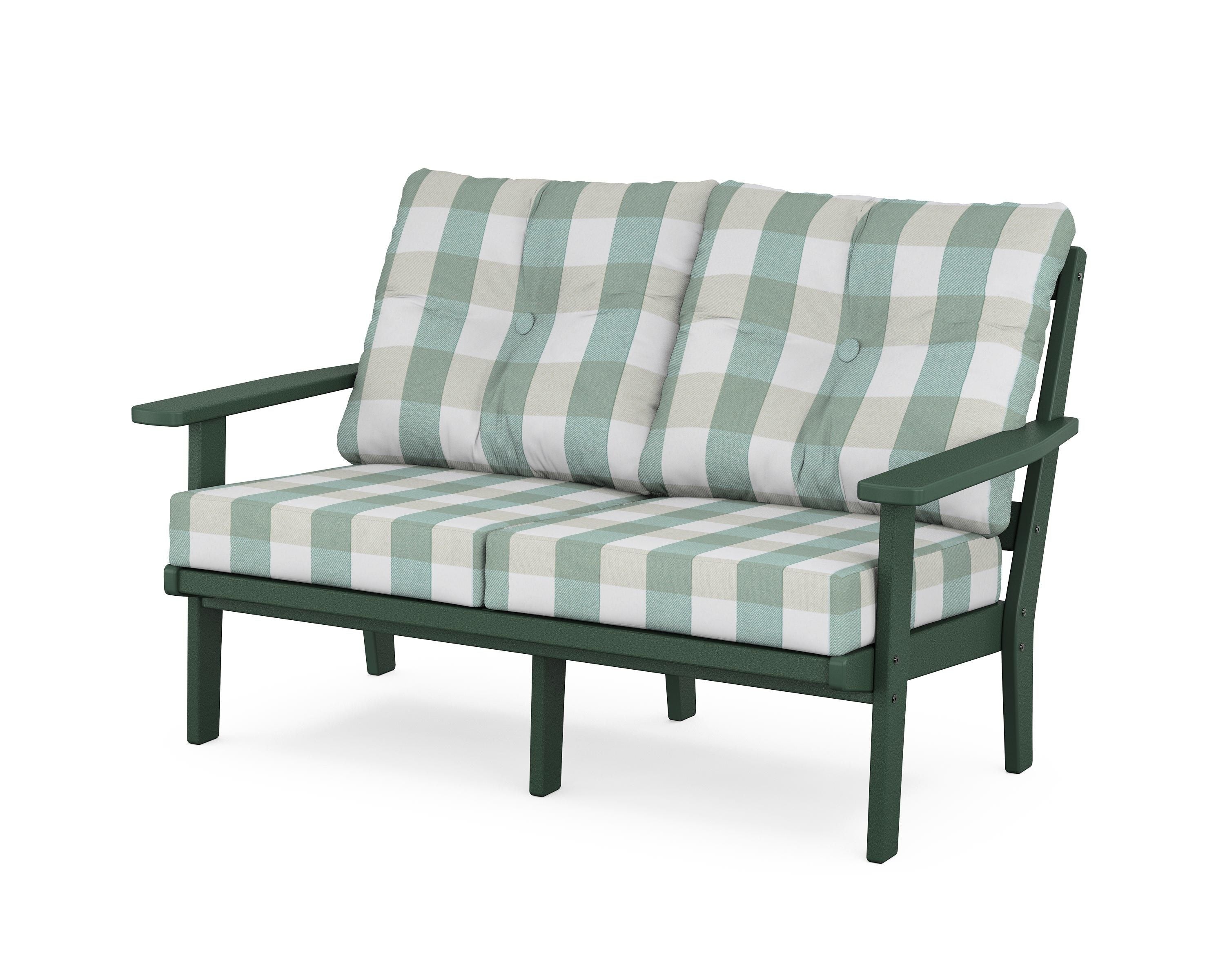 POLYWOOD® Prairie Deep Seating Loveseat in Green / Buffalo Plaid Glacier Spa