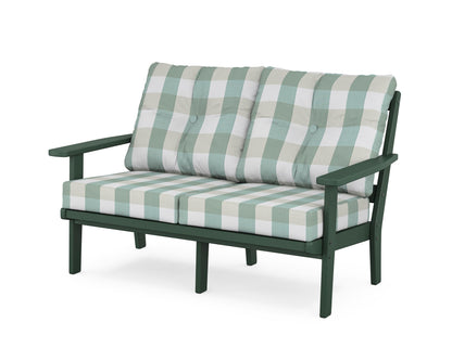 POLYWOOD® Prairie Deep Seating Loveseat in Green / Buffalo Plaid Glacier Spa