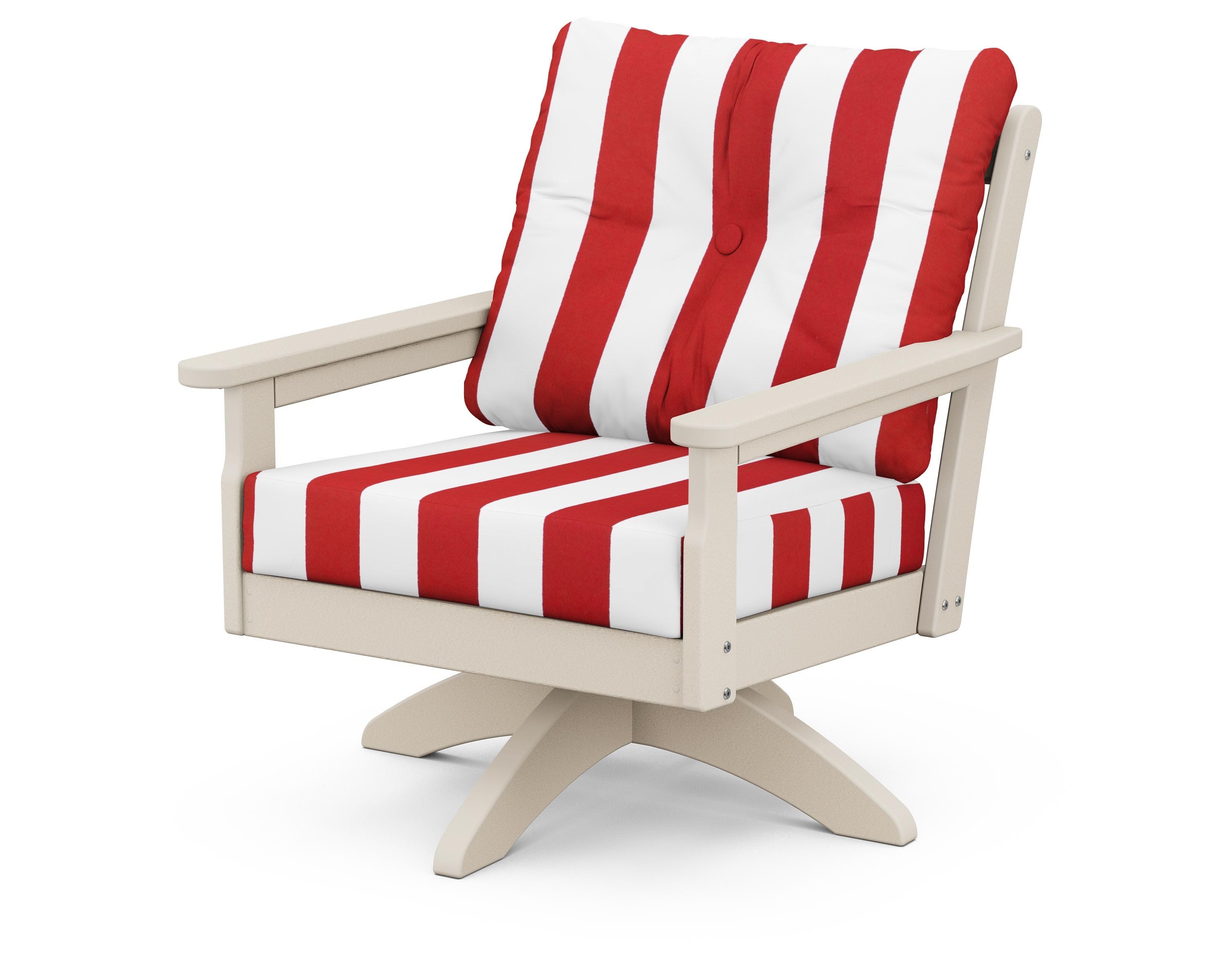 POLYWOOD® Vineyard Deep Seating Swivel Chair in Sand / Cabana Stripe Crimson