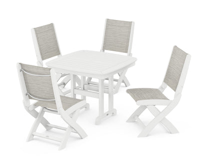 POLYWOOD® Coastal Folding Side Chair 5-Piece Dining Set in White / Birch Sling