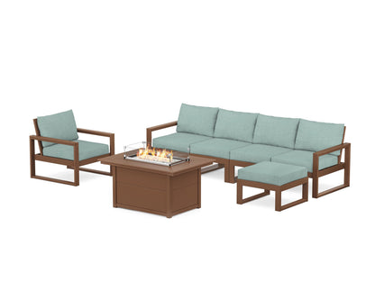 POLYWOOD® EDGE Sectional Lounge and Fire Pit Set in Teak / Glacier Spa
